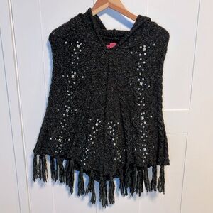 Betsey Johnson Rare Gray Poncho with Hoodie & Rhinestones Bedazzled One Size